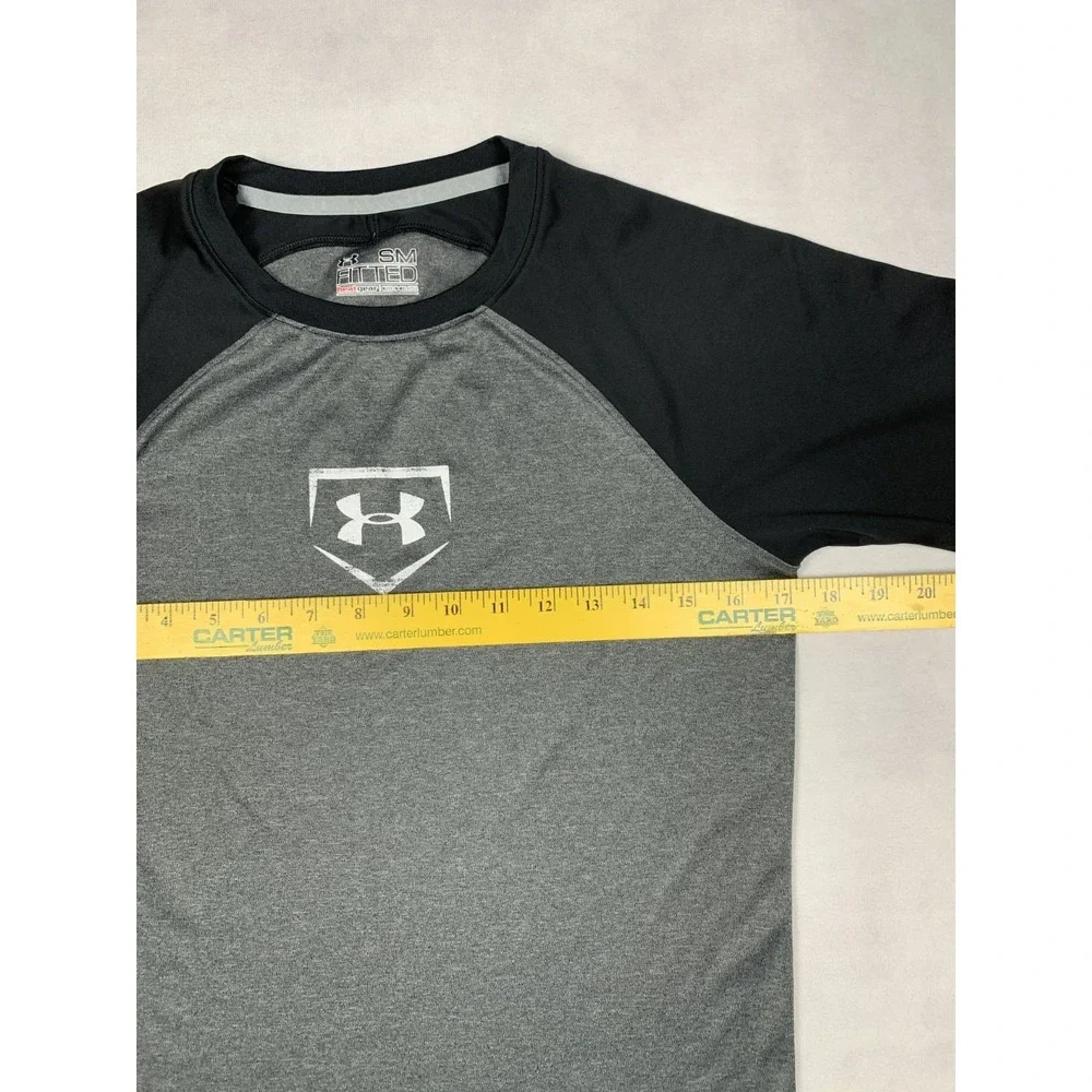 Under Armour Shirt Mens S Gray‎ Black HeatGear Fitted 3/4 Sleeve Baseball